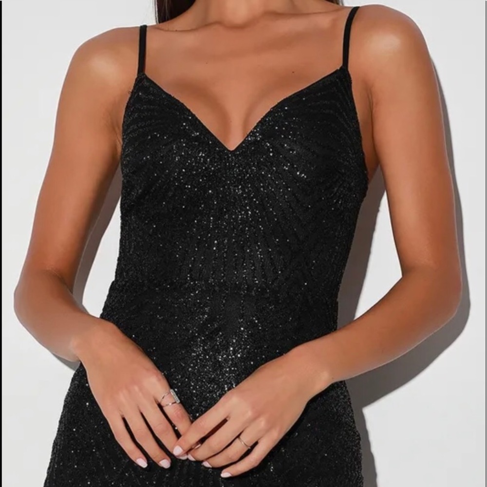 Dazzling Black Glitter Sleeveless Mesh Maxi Dress